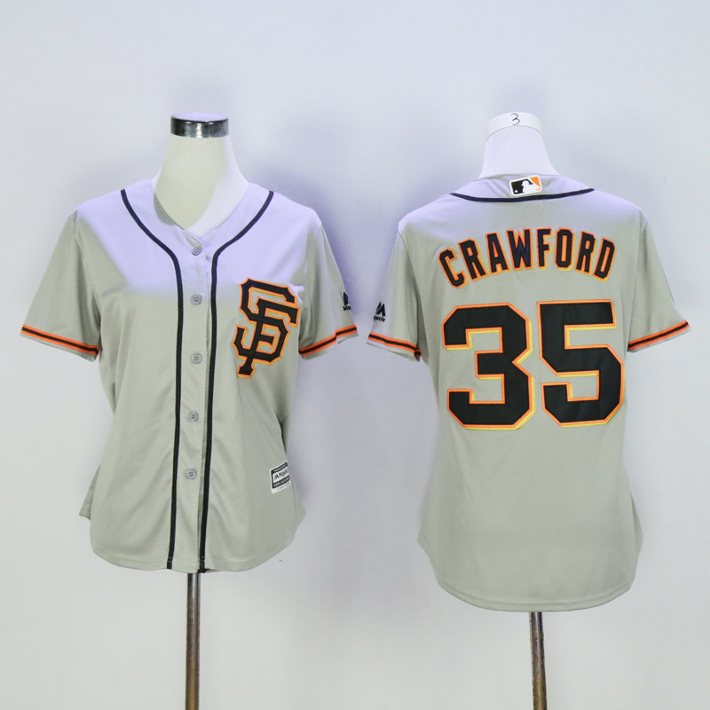 Women San Francisco Giants 35 Crawford Grey SF MLB Jerseys